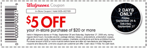 080925 3 300x98 $5 off $20 at Walgreens 9/26 to 9/27