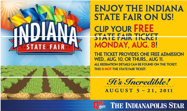 Free Indiana State Fair Ticket in Indianapolis Star 8/8 - BargainBriana