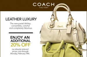 factory209 1a 300x198 Coach Factory: 20% Off Coupon