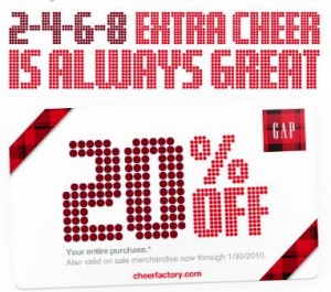 Gap: 20% off Printable Coupon Valid until 1/30/2010 ...