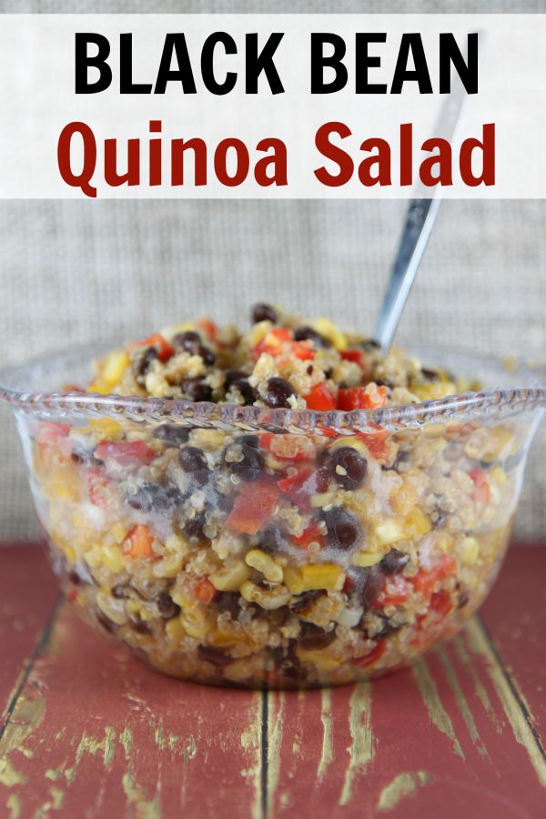 This healthy Black Bean Quinoa Salad recipe is delicious hot or cold! It makes for a great main dish for a vegetarian dinner or as a complementary side dish. It is also gluten free made with your own homemade dressing!