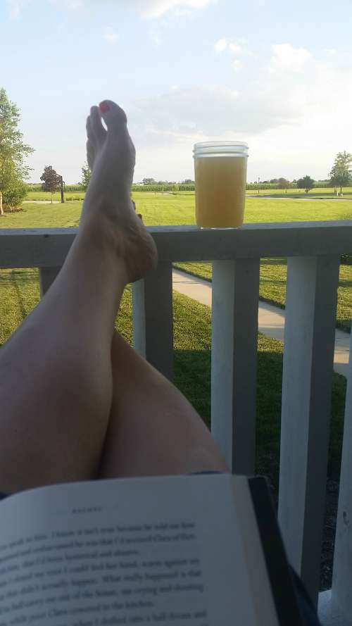 Book reading on porch