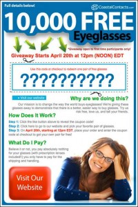 Coastal Contacts: Free Glasses 4/20