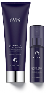 The Men's Line of Products is the Shampoo + Conditioner (2in1) and the Intense Hair Treatment.  The Men's Line is designed for treatment for thinning hair that helps stimulate the scalp and boost the natural growth of thicker and fuller-looking hair while improving follicle strength.