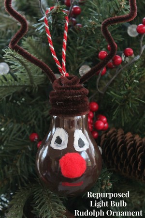 Repurposed Rudolph Light Bulb Christmas Ornament