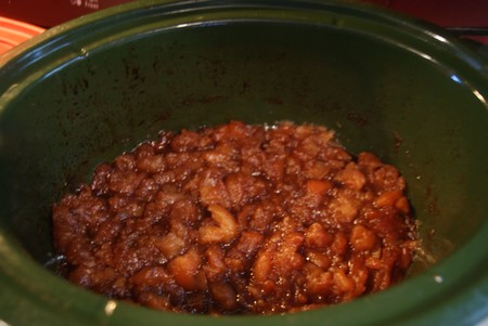 Slow Cooker Apple Butter Cooking in Crockpot
