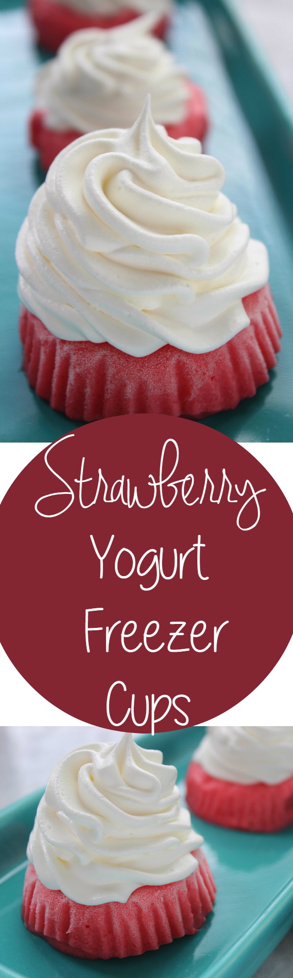DIY Healthy Strawberry Yogurt Freezer Cups recipe. Just two ingredients in this healthy and delicious snack! Very refreshing for summer or as a back to school snack!