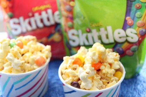 popping corn with skittles