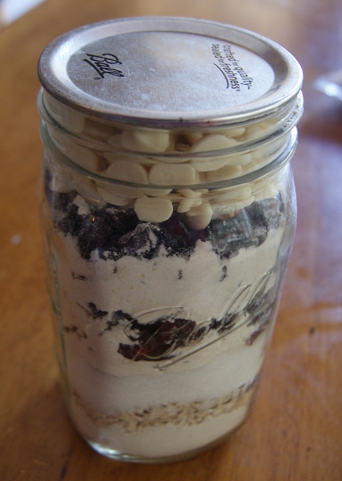 White Chocolate Cranberry Cookies in mason jar