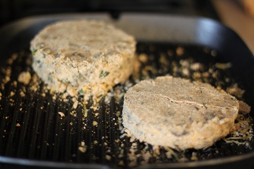 eggplant burgers cooking on good cook skillet