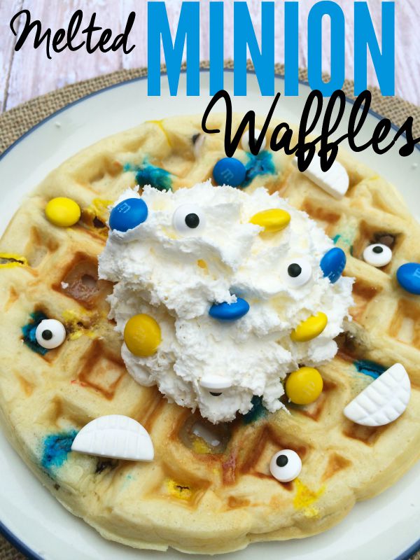 To celebrate the Minions, we were inspired to create these fun melted Minion waffles. This is a fun breakfast on your movie day or any day of the year. It doesn't even have to be for breakfast, it can be for any meal of the day! 